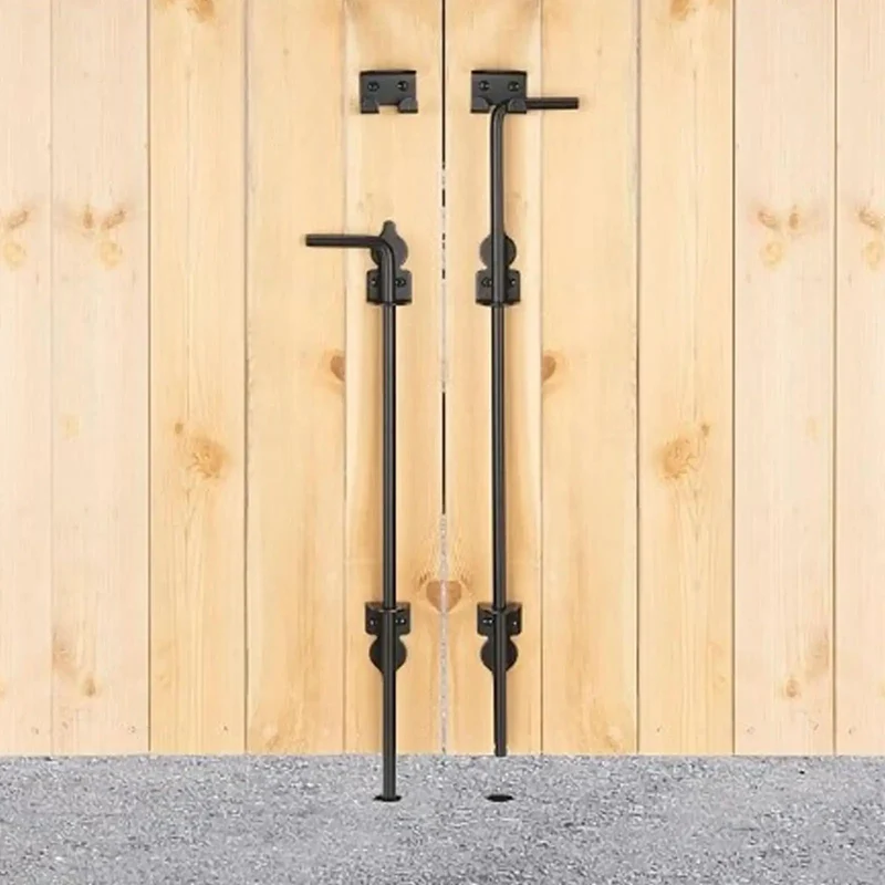 Heavy Duty 12 Inch Gate Drop Rods 2 Pack Black Powder Coated Steel Ground Latches For Outdoor Fence Security Anti Swing Design Rock Solid Construction With Easy Screw Mount Installation And Weatherproof Finish To Keep Your Driveway Gate Locked Down Tight