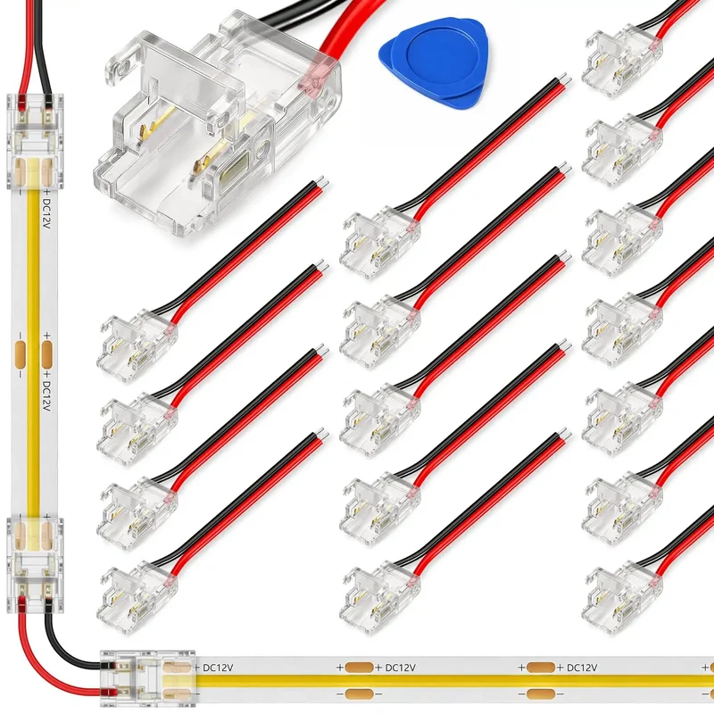 Twenty Pack 8Mm Two Pin Solderless Led Strip To Wire Connectors Snap And Go Transparent Adapters For 5V 12V 24V Single Color Cob SmD Tape Lights Zero Hassle Hookup Smooth Install