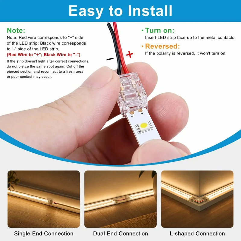 Twenty Pack 8Mm Two Pin Solderless Led Strip To Wire Connectors Snap And Go Transparent Adapters For 5V 12V 24V Single Color Cob SmD Tape Lights Zero Hassle Hookup Smooth Install