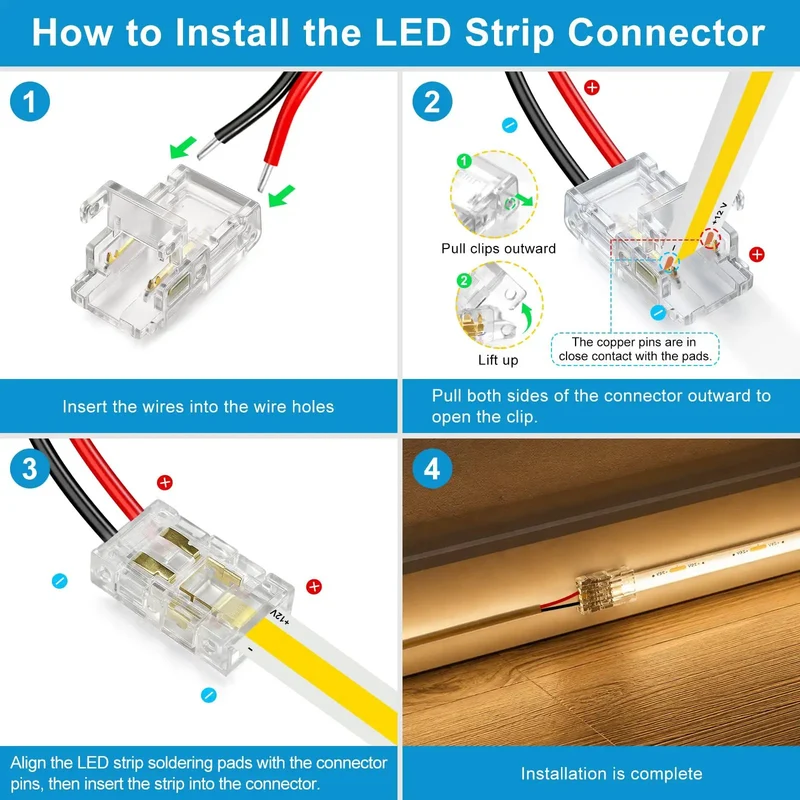 Twenty Pack 8Mm Two Pin Solderless Led Strip To Wire Connectors Snap And Go Transparent Adapters For 5V 12V 24V Single Color Cob SmD Tape Lights Zero Hassle Hookup Smooth Install