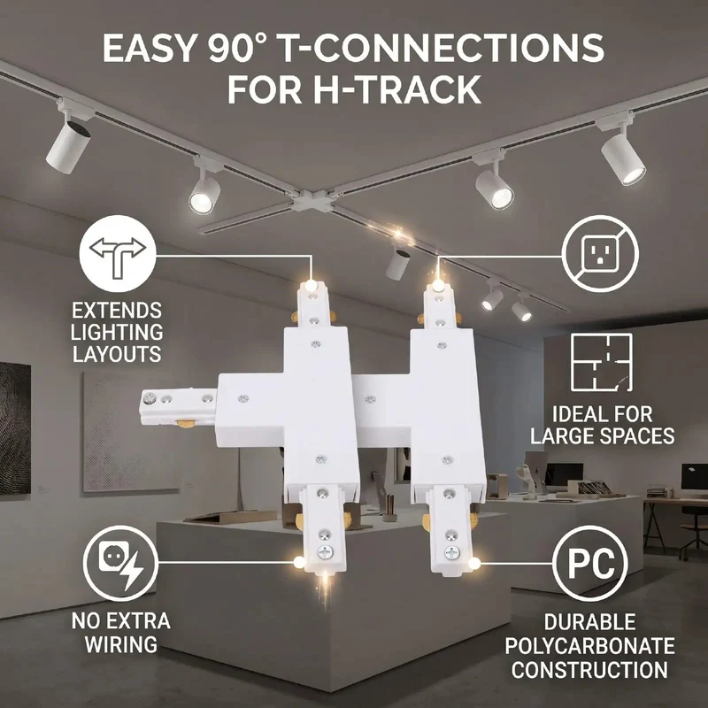 Two Pack H Track T Connector 3 Wire Single Circuit White 90 Degree Branch Track Lighting Adapter Quick Setup No Sweat Wiring Rock Solid Build Smooth Connections Straight Up Quality For T Or L Layouts