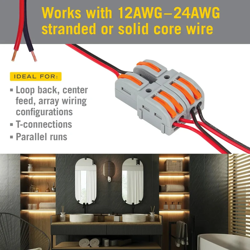 Hella Durable Modular Lever Wire Splitter Connectors For Quick Low Voltage Power Routing To Led Strips And Under Cabinet Install Smooth Operation Foolproof Grip Mechanism