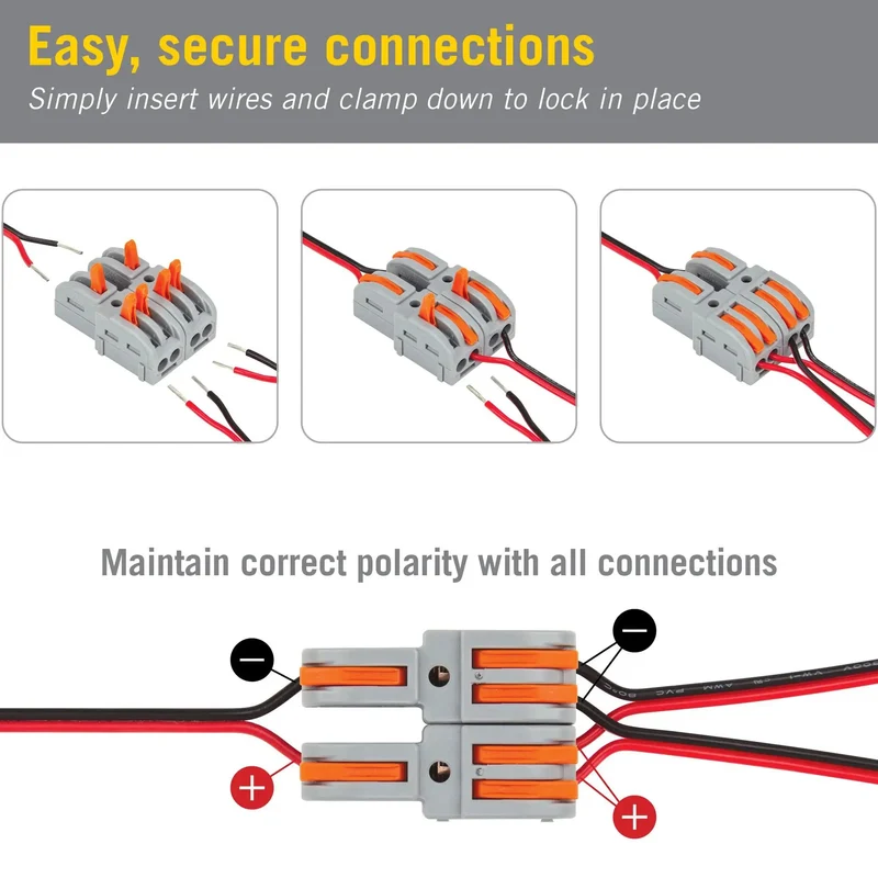 Hella Durable Modular Lever Wire Splitter Connectors For Quick Low Voltage Power Routing To Led Strips And Under Cabinet Install Smooth Operation Foolproof Grip Mechanism