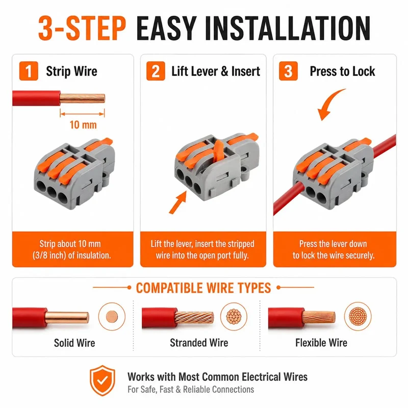 32 Piece Assorted Lever Wire Connectors Quick Push Connect Kit For Hella Easy Do It Yourself Electrical Wiring And Car Garage Grinds With Solid Industrial Grade Construction