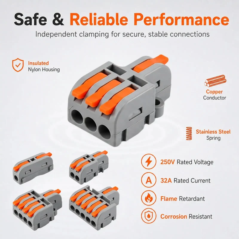 32 Piece Assorted Lever Wire Connectors Quick Push Connect Kit For Hella Easy Do It Yourself Electrical Wiring And Car Garage Grinds With Solid Industrial Grade Construction