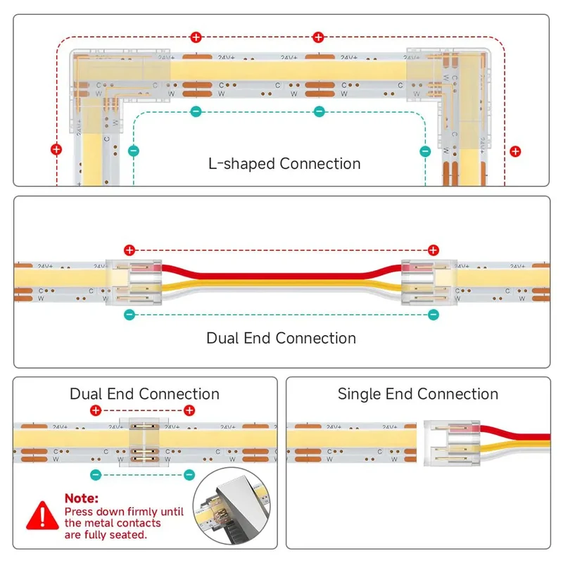 Hassle Free 3 Pin 8mm Cob Cct Led Connector Kit Featuring Dual End Wire And L Shaped Connectors Solderless Gapless Build Plug And Play Wiring For 5V 12V 24V Led Strips No Sweat Assembly