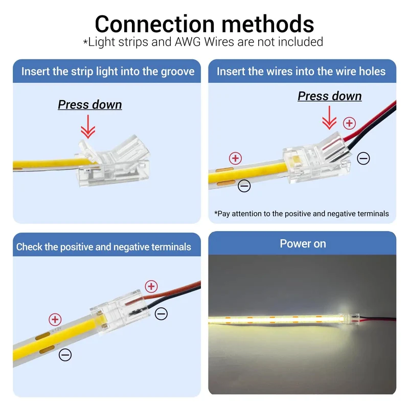 Top Shelf 10mm Cob Led Strip Connector Clips Two Pin Solderless Wire Adapter Terminal Extender For 5V 12V 24V Single Color Lights Zero Sweat Setup Quick Snap Fit Twenty Piece Grab Bag