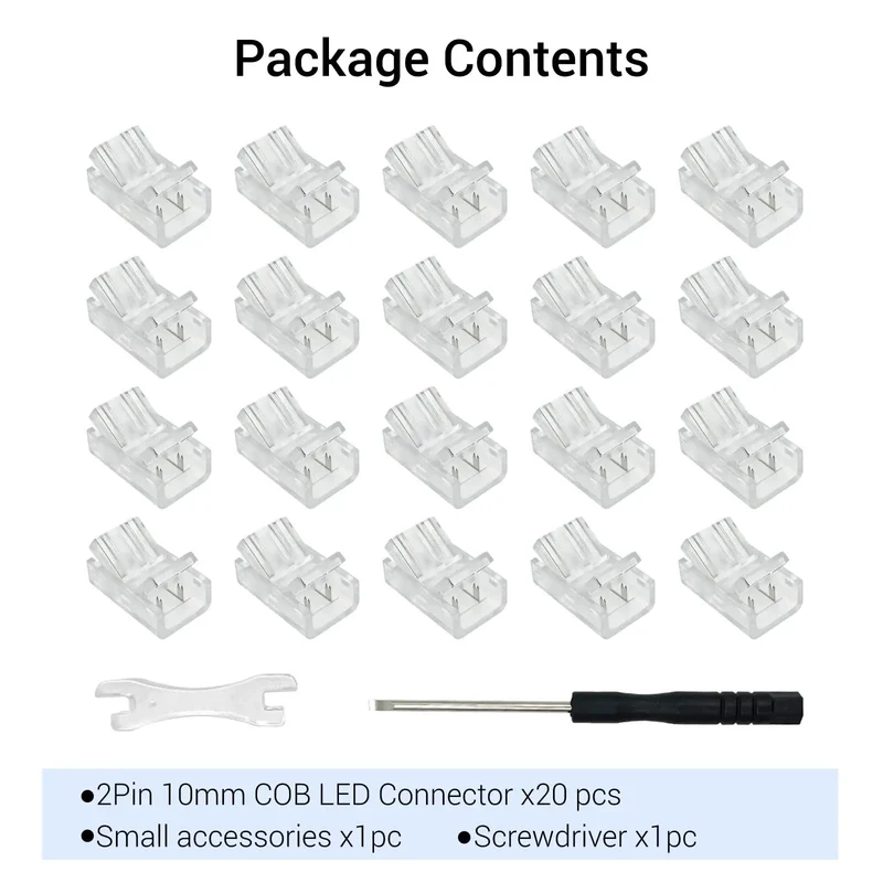Top Shelf 10mm Cob Led Strip Connector Clips Two Pin Solderless Wire Adapter Terminal Extender For 5V 12V 24V Single Color Lights Zero Sweat Setup Quick Snap Fit Twenty Piece Grab Bag