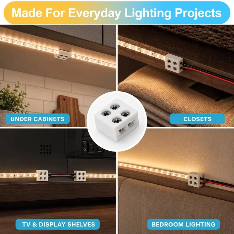 20 Pack Solderless Led Strip Connectors 2 Pin 10 Mm Screw Lock Tape Light Adapter Strip To Wire And Strip To Strip For 5V 12V 24V Single Color Smd Cob No Sweat Hookup Includes Driver