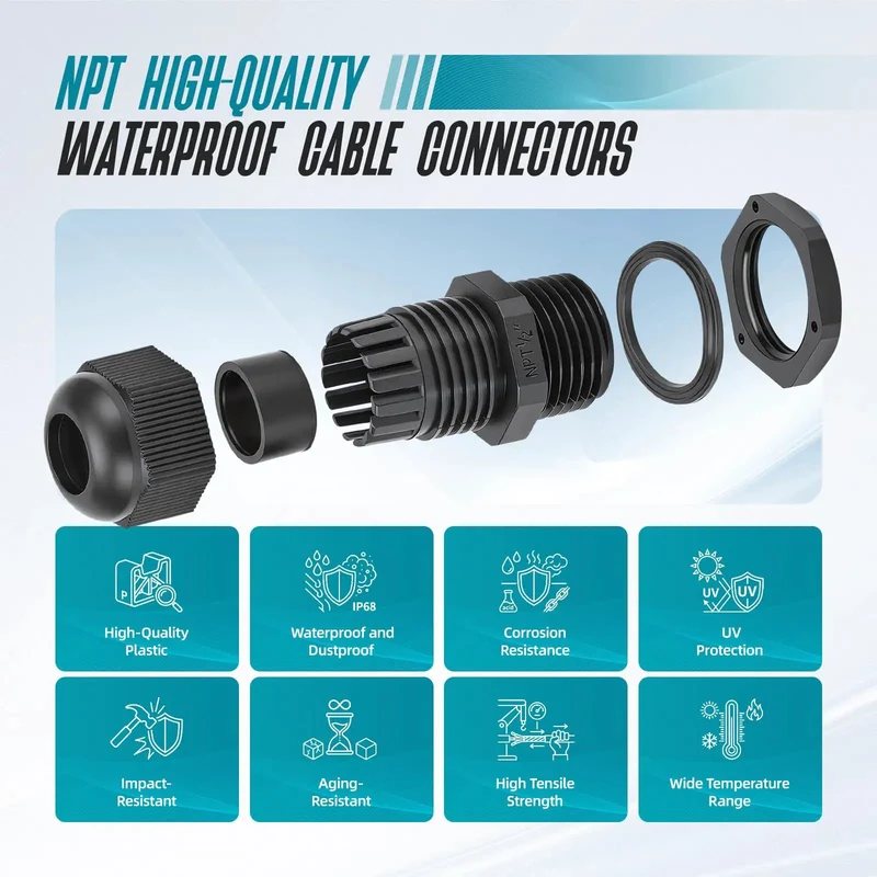 Lock In A Watertight Shield With This 12-Pack Of 1/2 Inch NPT Cable Glands Featuring A Bulletproof IP68 Seal That Keeps Dampness From Creeping In. Crafted From Flame-Retardant Nylon To Beat UV Rays, Acid, And Chemicals While Delivering Pro-Level Strain
