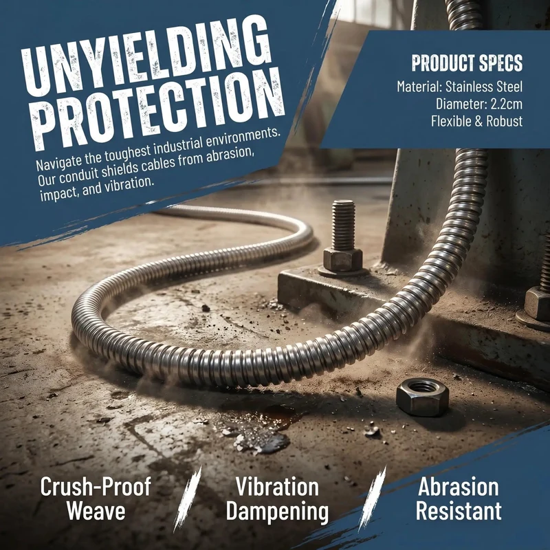 Heavy Duty Stainless Steel Bendable Conduit Sleeve For Weatherproof Cable Management And Secure Wire Protection In Garage Or Shop Projects With A Slick Flexible Build That Locks Down Your Cables Against Heat Moisture And Rough Use