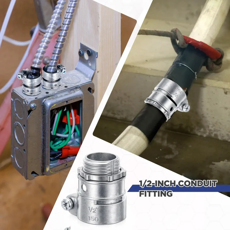 10-Pack Of Top-Shelf 1/2-Inch Squeeze Connectors For FMC And EMT Conduit Wiring. These Heavy-Duty Metal Cable Fittings Are A Solid Pick For Indoor Jobs, Locking Down Cables Snug As A Bug In A Rug Without Breaking A Sweat.