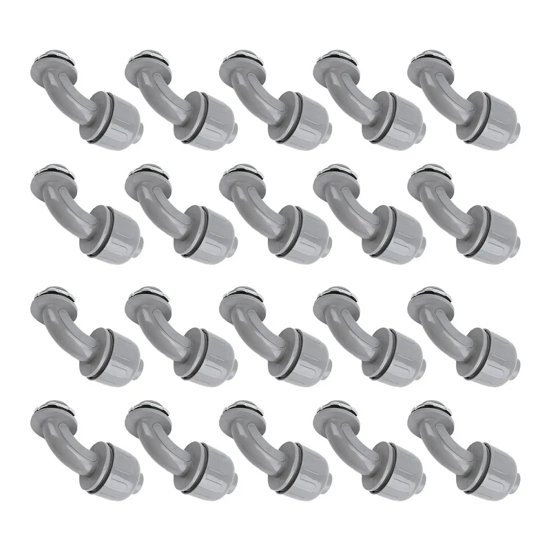 Twenty Piece Pack Of Rock Solid Ninety Degree Nylon 6 Liquid Tight Connectors For Rugged Electrical Conduit And Motor Wiring Half Inch NPT Heavy Duty Waterproof Cable Glands