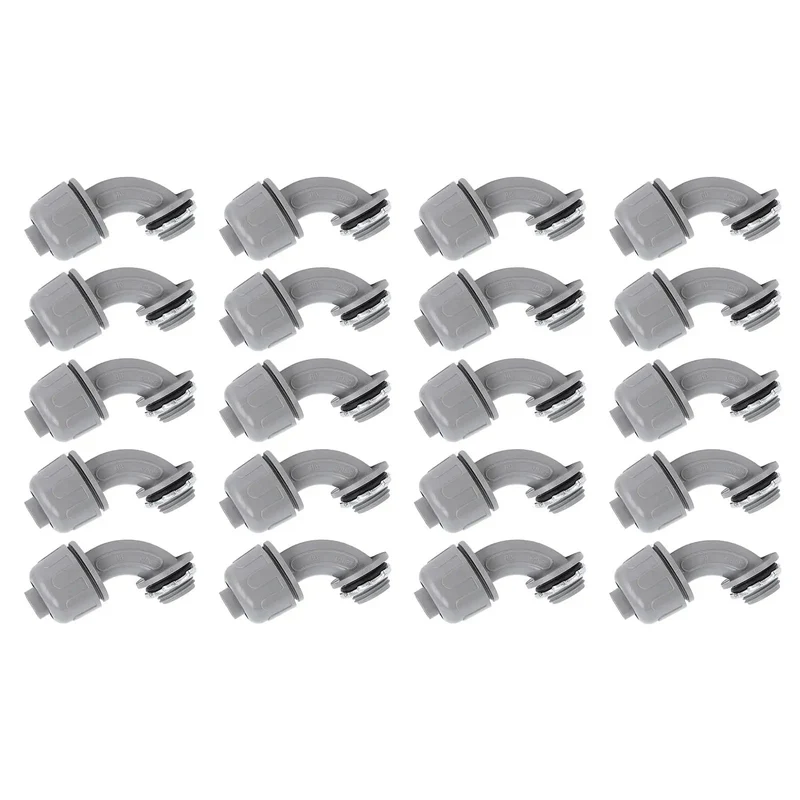Twenty Piece Pack Of Rock Solid Ninety Degree Nylon 6 Liquid Tight Connectors For Rugged Electrical Conduit And Motor Wiring Half Inch NPT Heavy Duty Waterproof Cable Glands