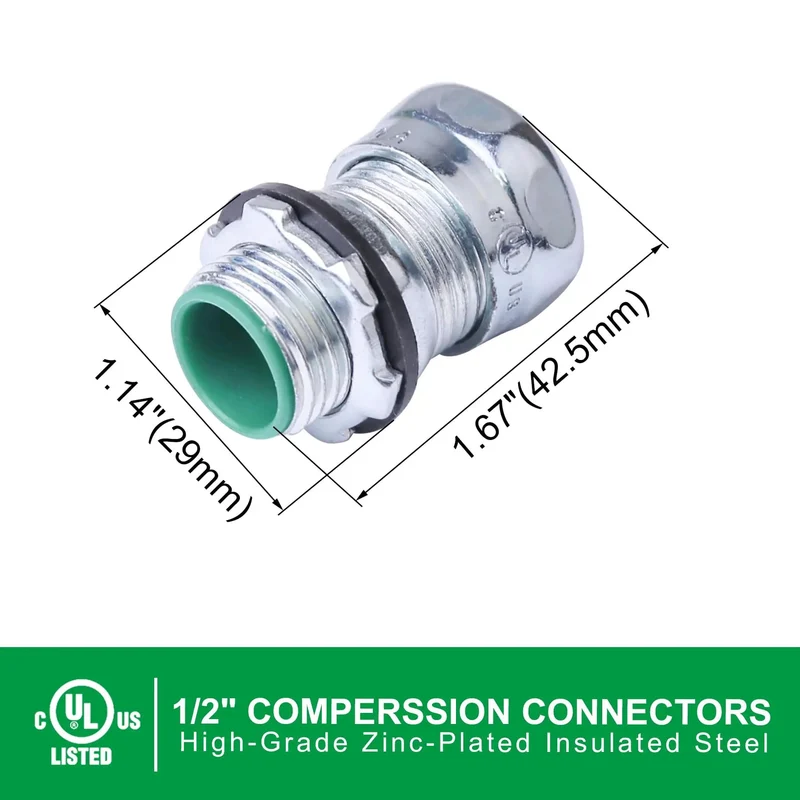 Heavy Duty 25 Pack Of 1/2 Inch EMT Raintight Compression Connectors, Built Tough Zinc Steel Outlet Boxes, Seriously Waterproof And CULus Certified For Zero Drama Wiring Runs