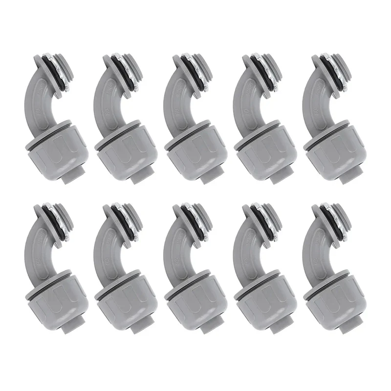 Pack Of 10 Heavy Duty 1 Inch Npt Liquid Tight Connectors 90 Degree Electrical Conduit Fittings Slick Nylon Pvc Waterproof Adapters For Hvac And Marine Jobsite Systems No Sweat Install