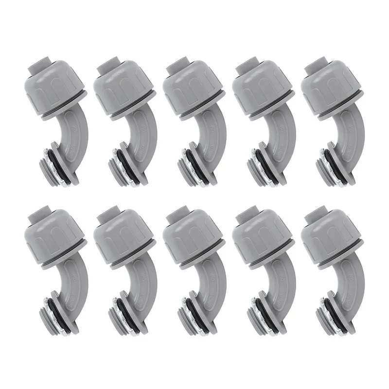Pack Of 10 Heavy Duty 1 Inch Npt Liquid Tight Connectors 90 Degree Electrical Conduit Fittings Slick Nylon Pvc Waterproof Adapters For Hvac And Marine Jobsite Systems No Sweat Install