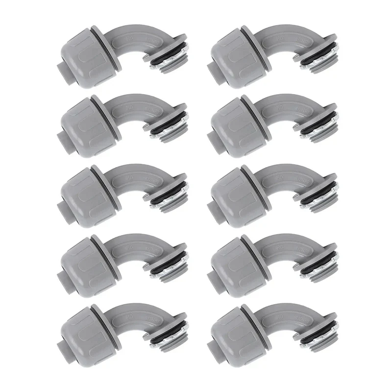 Pack Of 10 Heavy Duty 1 Inch Npt Liquid Tight Connectors 90 Degree Electrical Conduit Fittings Slick Nylon Pvc Waterproof Adapters For Hvac And Marine Jobsite Systems No Sweat Install
