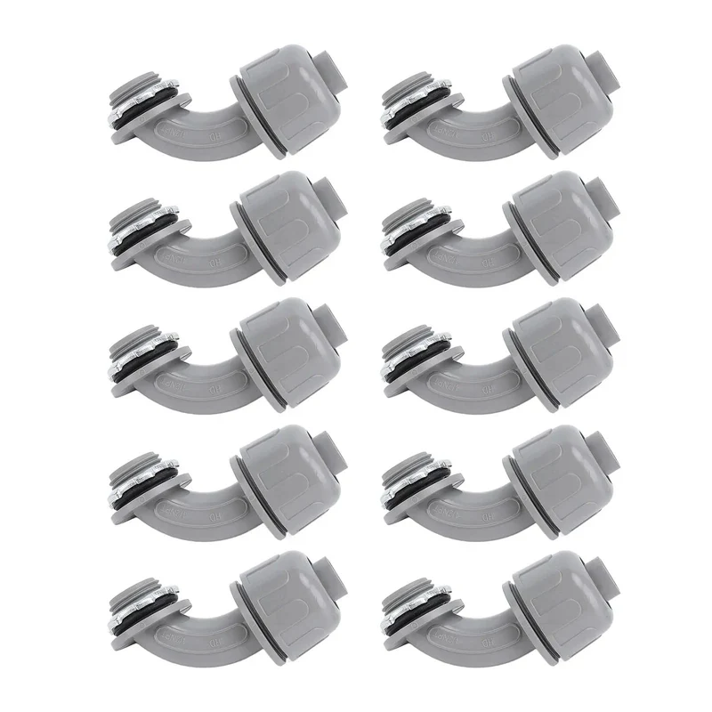 Pack Of 10 Heavy Duty 1 Inch Npt Liquid Tight Connectors 90 Degree Electrical Conduit Fittings Slick Nylon Pvc Waterproof Adapters For Hvac And Marine Jobsite Systems No Sweat Install