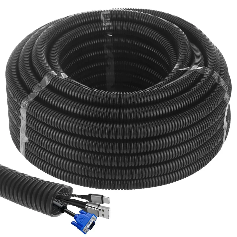 Badass Heavy Duty Corrugated Polyethylene Wire Conduit Flexible Black Cable Protector Tubing With Roomy Inner Bore And Sixty Five Foot Roll For No Sweat Home And Garage Wiring Routing