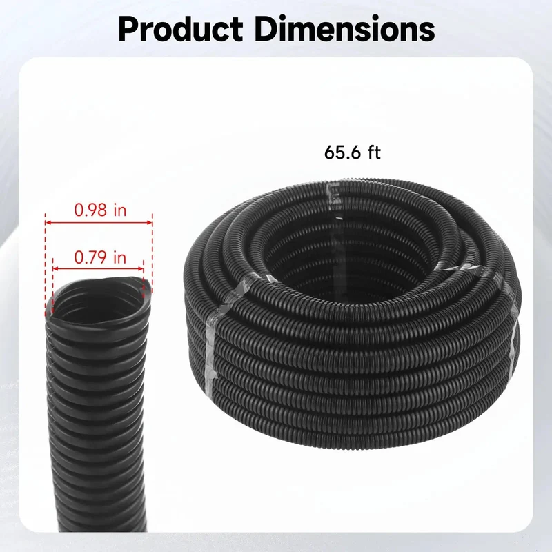 Heavy Duty Flexible Corrugated Conduit Sleeve No Sweat Installation Black Wire Tubing With Point Eight Inch Inner Gap And One Inch Outer Size For Sixty Five Foot Home Fixes And Yard Runs