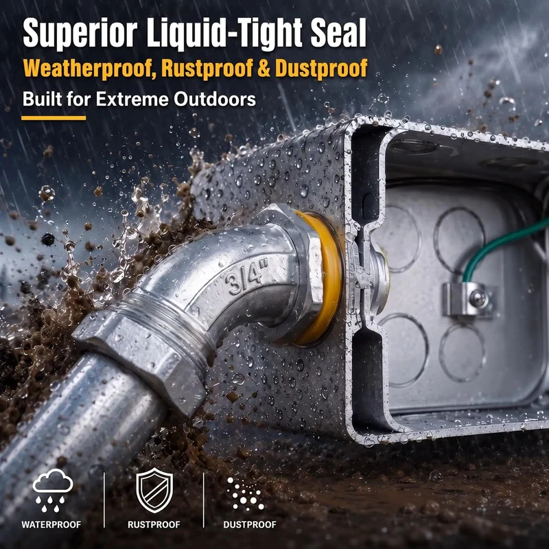 10 Piece Liquid Tight Conduit Connector Pack Includes 3/4 Inch Straight Fittings And Ninety Degree Elbows For Smooth Indoor Outdoor Cable Runs Into Boxes Heavy Duty Metal Construction Delivers No Sweat Installation And Rock Solid Grip