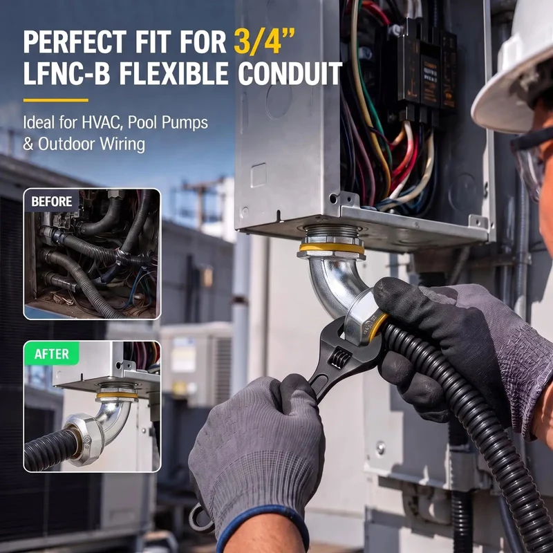 10 Piece Liquid Tight Conduit Connector Pack Includes 3/4 Inch Straight Fittings And Ninety Degree Elbows For Smooth Indoor Outdoor Cable Runs Into Boxes Heavy Duty Metal Construction Delivers No Sweat Installation And Rock Solid Grip