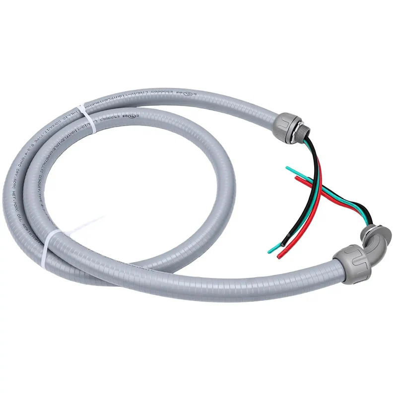 Pre Wired AC Whip Kit With Three Quarter Inch Flexible Liquid Tight Conduit Six Feet Long 8 AWG Copper Wire Three Conductor No Fuss Setup Runs Clean Built Damn Tough For Any Heavy Duty Electrical Run