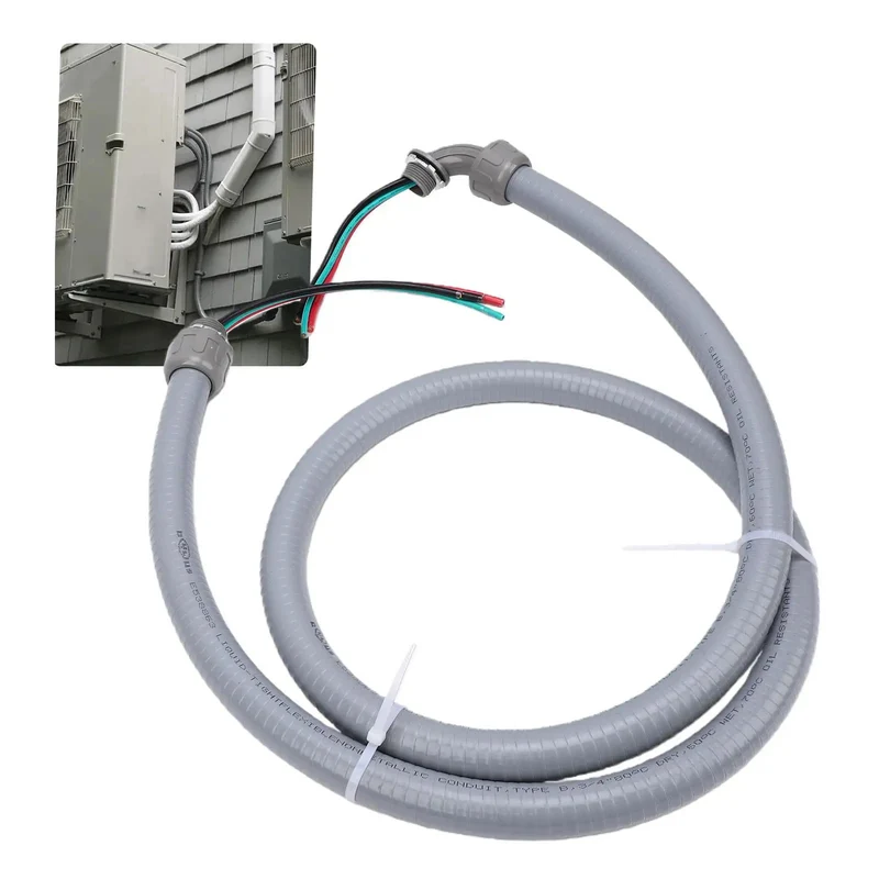 Pre Wired AC Whip Kit With Three Quarter Inch Flexible Liquid Tight Conduit Six Feet Long 8 AWG Copper Wire Three Conductor No Fuss Setup Runs Clean Built Damn Tough For Any Heavy Duty Electrical Run