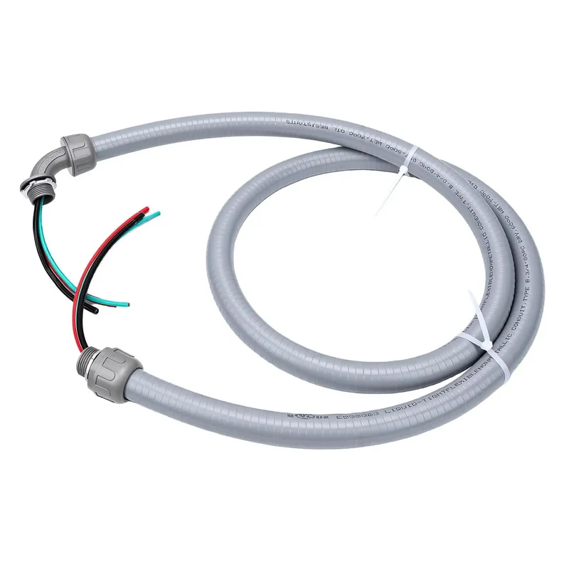 Pre Wired AC Whip Kit With Three Quarter Inch Flexible Liquid Tight Conduit Six Feet Long 8 AWG Copper Wire Three Conductor No Fuss Setup Runs Clean Built Damn Tough For Any Heavy Duty Electrical Run