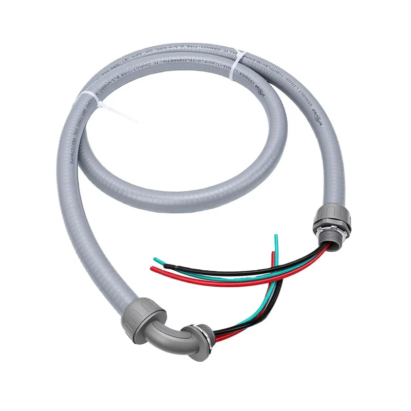 Pre Wired AC Whip Kit With Three Quarter Inch Flexible Liquid Tight Conduit Six Feet Long 8 AWG Copper Wire Three Conductor No Fuss Setup Runs Clean Built Damn Tough For Any Heavy Duty Electrical Run