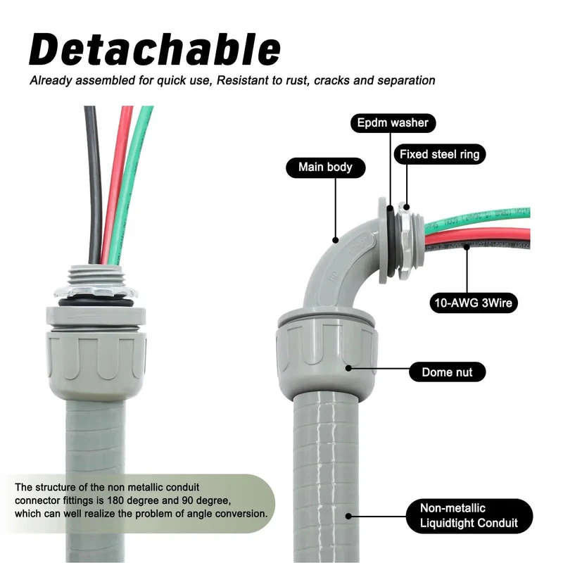 Heavy Duty Half Inch Liquid Tight Flexible Conduit Whips With 6 Foot 10 AWG 3 Wire Copper Cables For Outdoor Air Conditioning Units Hella Durable Ready To Hookup Plug And Play Assembly