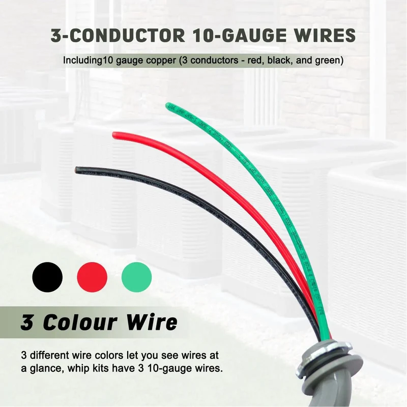 Heavy Duty Half Inch Liquid Tight Flexible Conduit Whips With 6 Foot 10 AWG 3 Wire Copper Cables For Outdoor Air Conditioning Units Hella Durable Ready To Hookup Plug And Play Assembly
