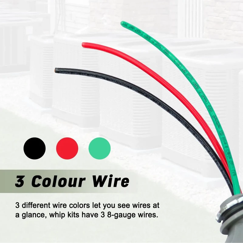 Straight Up Heavy Duty Electrical AC Whip Kit With Six Feet Liquid Tight Conduit And Pre Wired Eight Gauge Copper Conductors For A Plug And Play Setup That Kills Measuring Errors On Big Jobsites