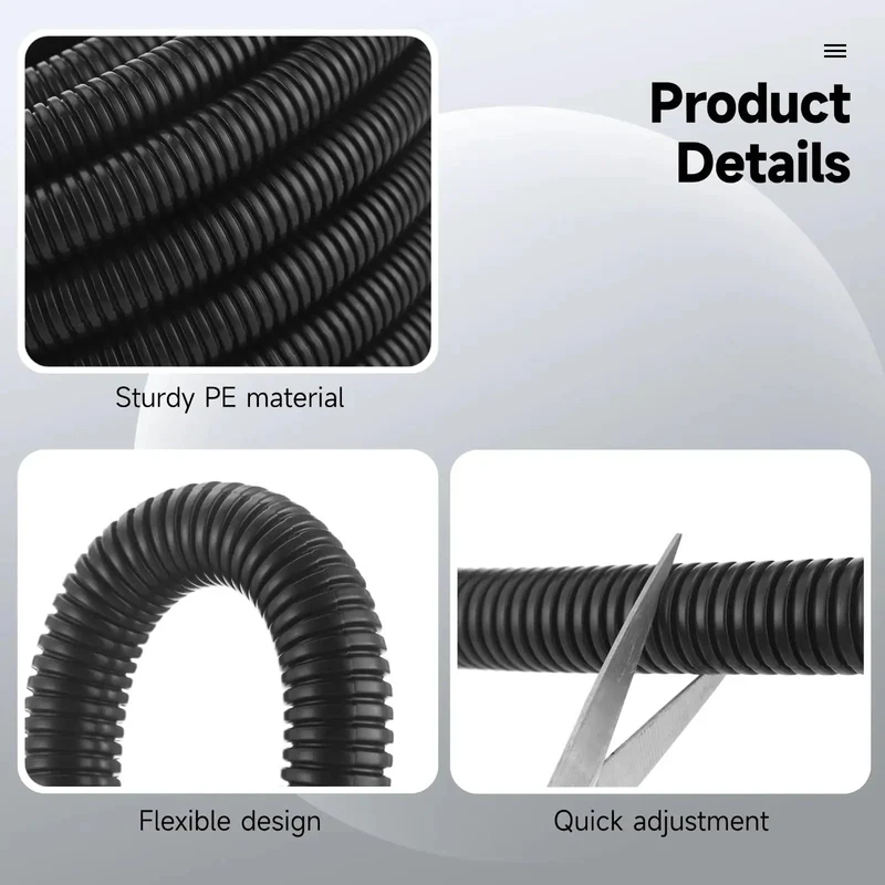 Badass Black PE Corrugated Conduit With Flexible Wire Tubing For Effortless Cable Routing And Heavy Duty Home Garden Electrical Protection That Handles Every Bend No Sweat