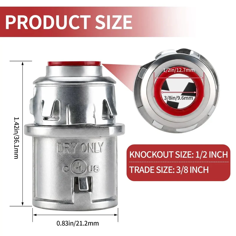 Premium 3/8 Inch MC Cable Connectors 25 Pack Top Shelf Zinc Die Cast Metal Clad Fittings For 1/2 Inch Knockout No Fuss Snap Install Electrical Wire Box Hookups Built Tough Hardened Hardware