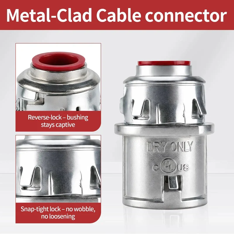Premium 3/8 Inch MC Cable Connectors 25 Pack Top Shelf Zinc Die Cast Metal Clad Fittings For 1/2 Inch Knockout No Fuss Snap Install Electrical Wire Box Hookups Built Tough Hardened Hardware