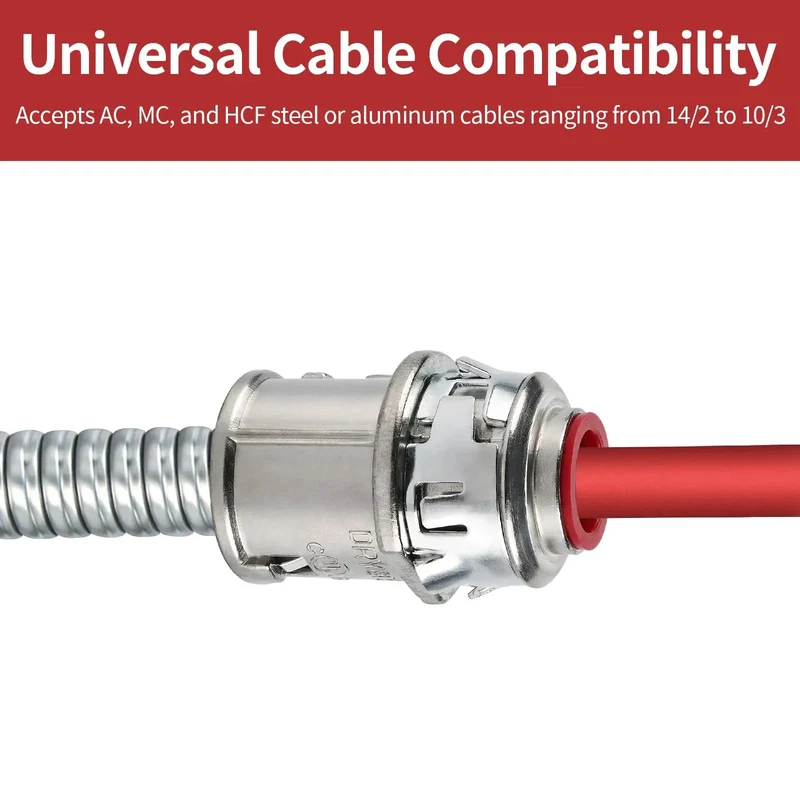 Premium 3/8 Inch MC Cable Connectors 25 Pack Top Shelf Zinc Die Cast Metal Clad Fittings For 1/2 Inch Knockout No Fuss Snap Install Electrical Wire Box Hookups Built Tough Hardened Hardware