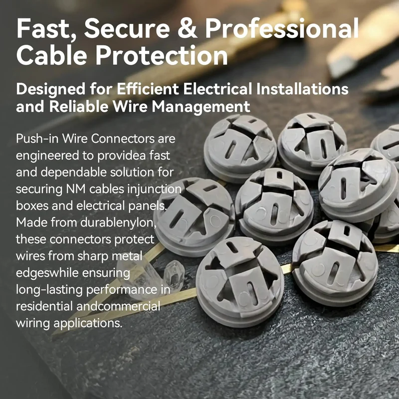 No Fuss Gray Push In Wire Connectors For Non Metallic Cable Bulk Fifty Pack Plug And Play Junction Box Knockout Plugs For Three Eighths To Half Inch Electrical Job Fixes