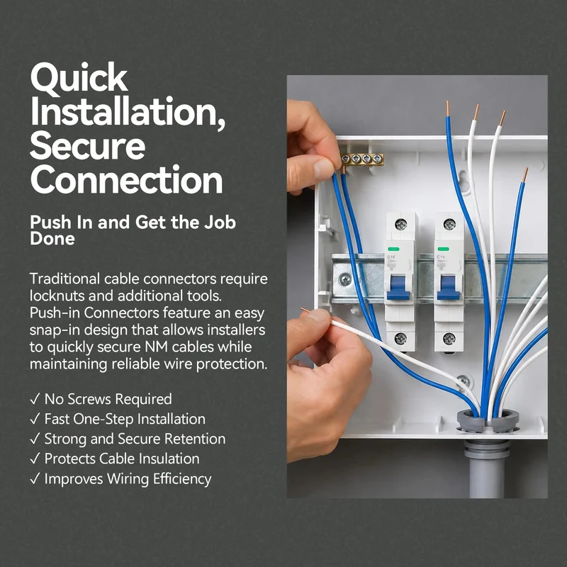 No Fuss Gray Push In Wire Connectors For Non Metallic Cable Bulk Fifty Pack Plug And Play Junction Box Knockout Plugs For Three Eighths To Half Inch Electrical Job Fixes
