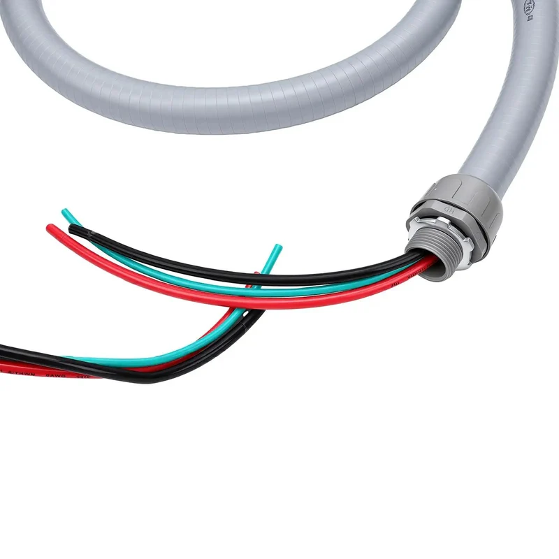 Heavy Duty Liquid Tight Flexible Conduit AC Whip Kit 3/4 Inch X 6 Foot Tough As Nails Rugged PVC Jacket Waterproof And Oil Resistant Wire Protection For Outdoor And Underground Job Sites
