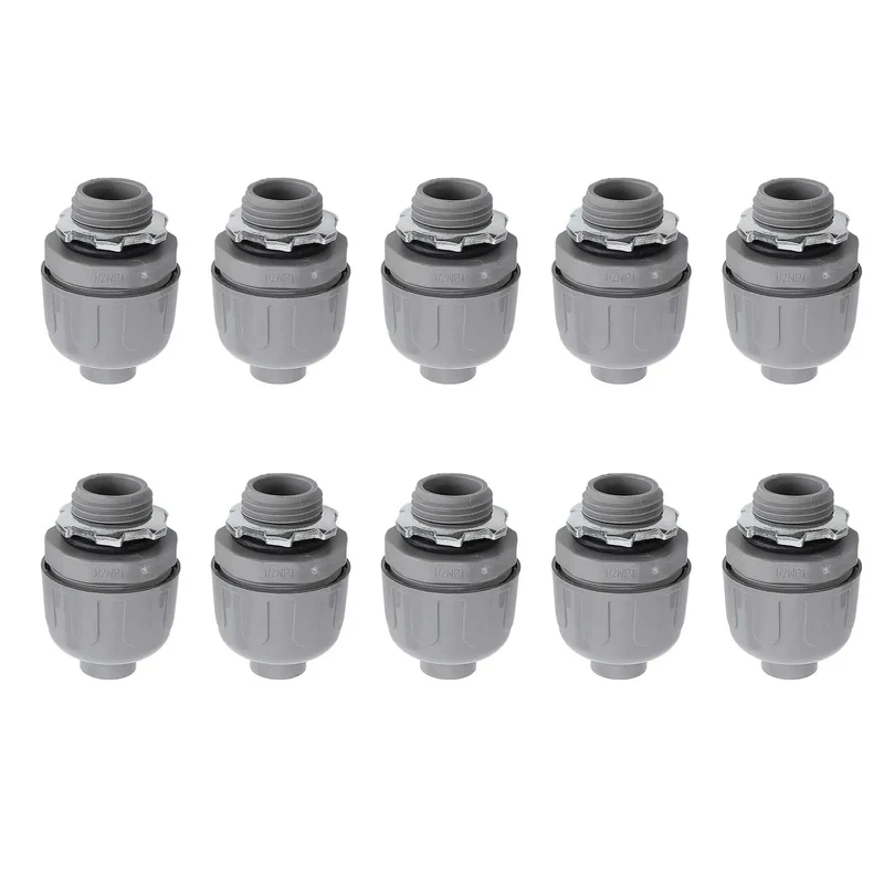 Battle Tough 10 Pack 1 Inch NPT Liquid Tight Conduit Connectors Heavy Duty Nylon Electrical Fittings No Sweat Weatherproof And Flame Rated Up To 257 Fahrenheit Resist Corrosion For Gritty Outdoor Wiring Jobs