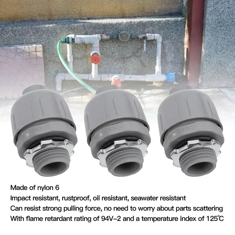 Battle Tough 10 Pack 1 Inch NPT Liquid Tight Conduit Connectors Heavy Duty Nylon Electrical Fittings No Sweat Weatherproof And Flame Rated Up To 257 Fahrenheit Resist Corrosion For Gritty Outdoor Wiring Jobs