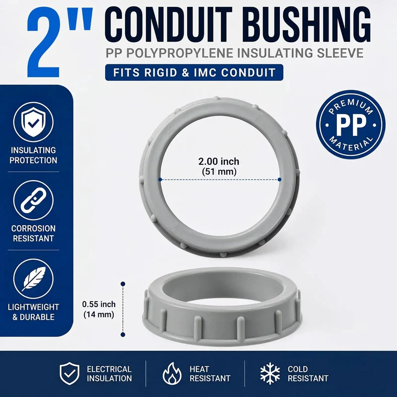 50 Pack 2 Inch Gray Plastic Conduit Bushings Heavy Duty Insulating Sleeves Shield Wiring From Wear Rated 105C Top Shelf Cable Armor Workhorse Essentials For Rigid And IMC Electrical Installations
