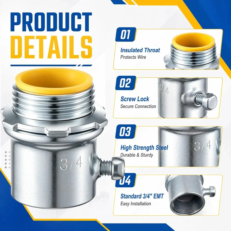 50 Pack Emt Set Screw Connector Three Quarter Inch Steel Electrical Conduit Coupling Top Notch Wiring Joint For Residential Renovation And Commercial Building Projects Built Tough And Ready To Roll
