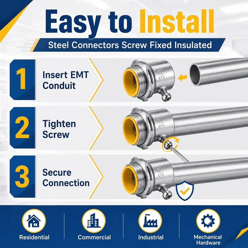 50 Pack Emt Set Screw Connector Three Quarter Inch Steel Electrical Conduit Coupling Top Notch Wiring Joint For Residential Renovation And Commercial Building Projects Built Tough And Ready To Roll