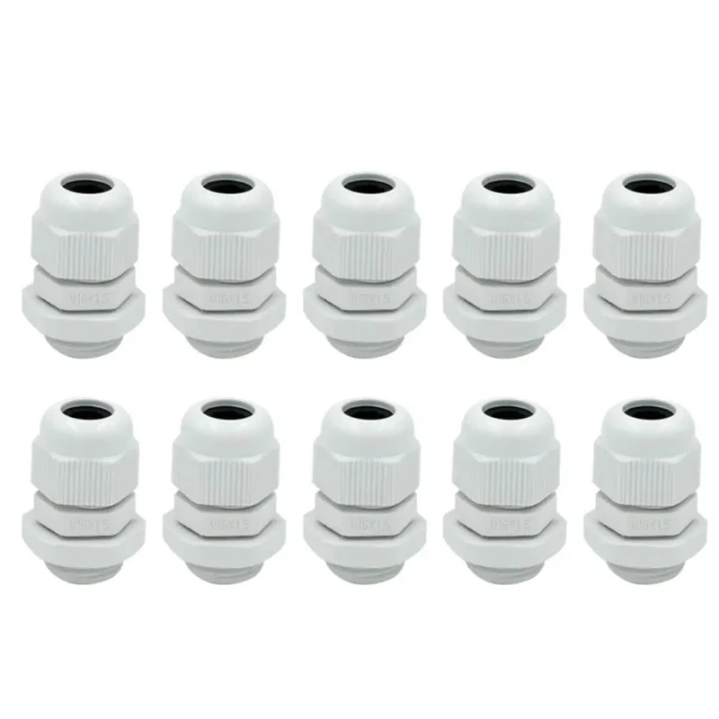 10 Pcs M16X1.5 Polyamide Cable Gland Connectors White IP68 Water Resistant Strain Relief Locknut Job Site Ready Electrical Wire Shield Straight Up Reliable Worry Free Seal Rock Solid Outdoor Cable Grommet Kit