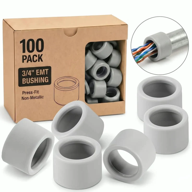 100 Pack Three Quarter Inch Emt Insulating Conduit Bushings White Plastic Cable Grommets Nec Approved Pro Setup Bulk Deal For No Sweat Installations And Smooth Wire Pulls On Every Job Site