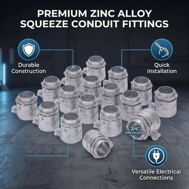 Heavy Duty Zinc Alloy Squeeze Connector 3/4 Inch Conduit Coupling Drop In Ready Design Delivering A Rock Solid Grip On Electrical Raceway Lines That Crushes Abrasion On Rough Job Sites