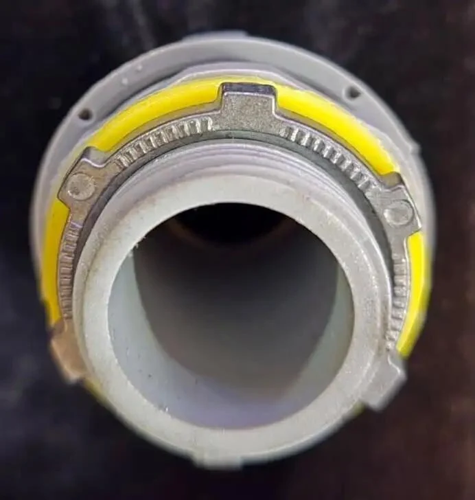 Solid Grip Eight Piece 1 Inch PVC Liquidtight Straight Conduit Fittings For Flexible Electrical Wiring With Steel Locknuts And Tight Seal Gaskets Zero Fuss Setup For Every Tradesman Crew